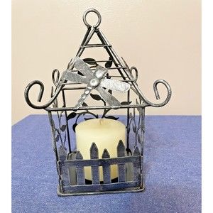 Rustic Wrought Iron Birdhouse Candle Holder